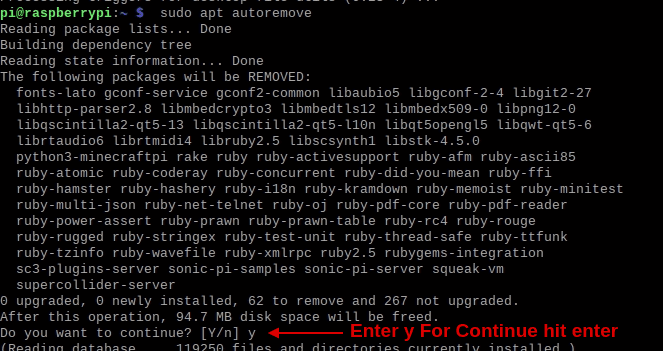 autoremove command in raspberry pi 4