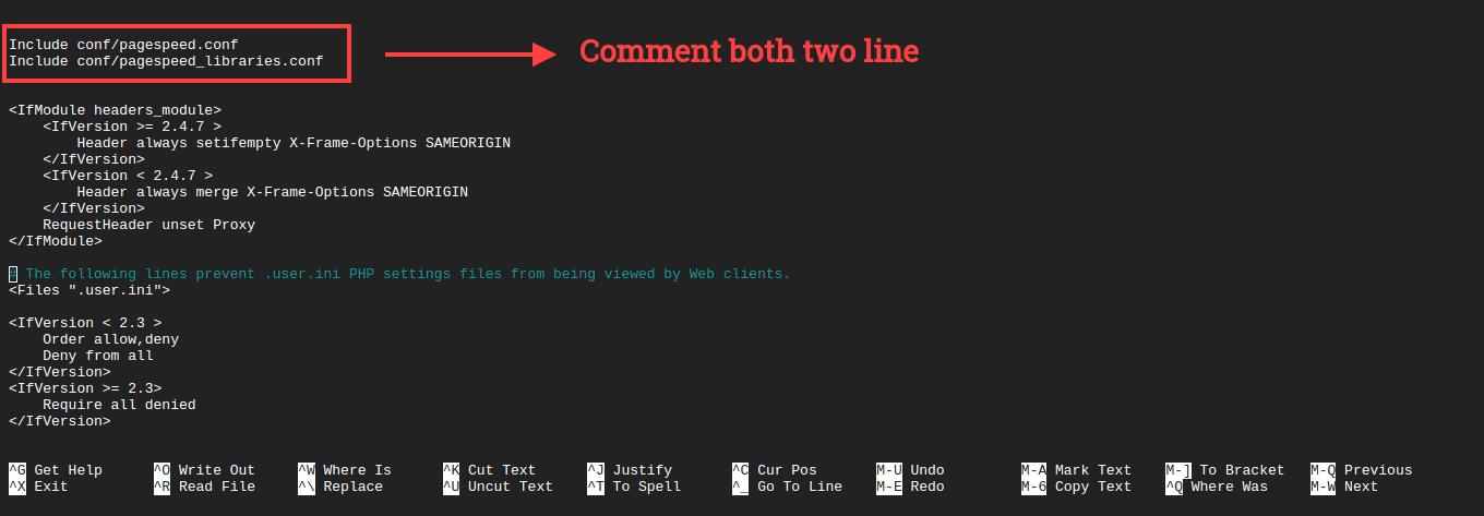 Remove page speed configuration in apache