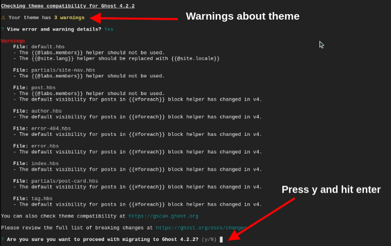 Ghost theme warnings