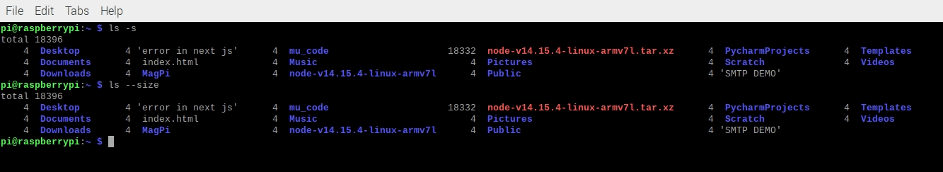 the output size of each file