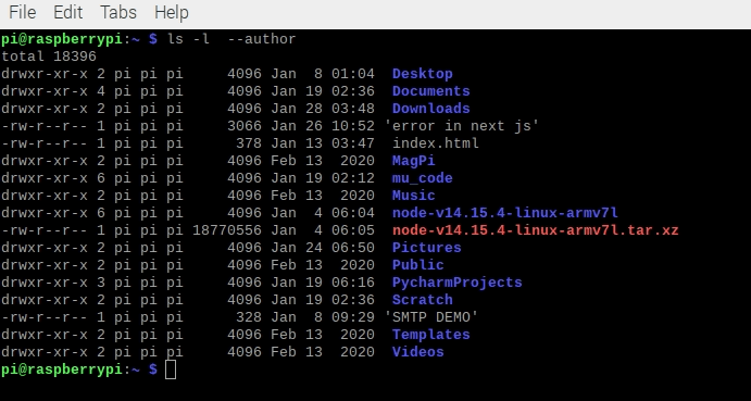 output file author information