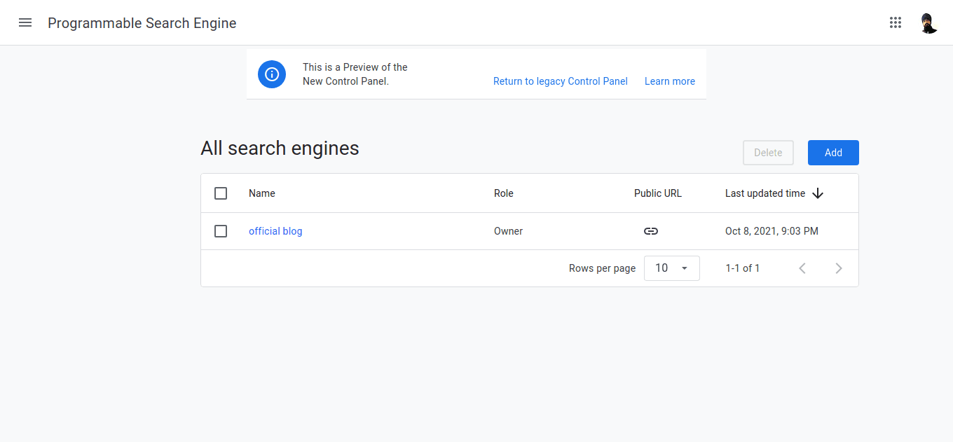 Programmable Search Engine dashboard