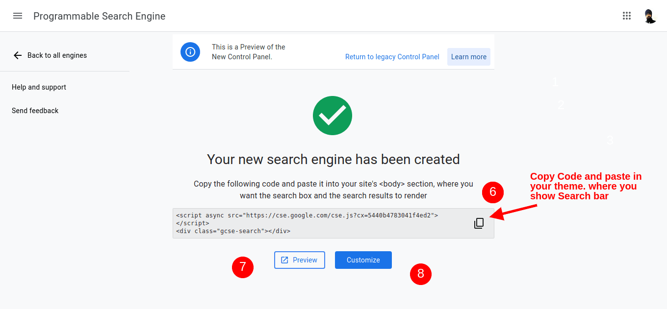 programmable search engine dashboard steps